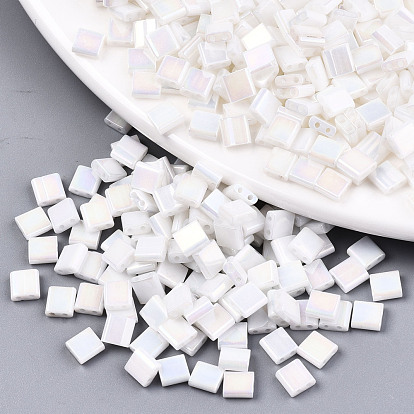 FGB 2-Hole Glass Seed Beads, Opaque Colours Rainbow, Rectangle