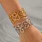 304 Bracelets manchettes ouverts en acier inoxydable à motif floral ajouré pour femmes