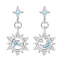 Brass Micro Pave Cubic Zirconia Stud Dangle Earrings for Women, Sun with Star