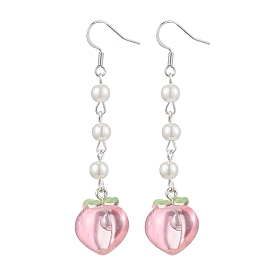 ABS Plastic Imitation Pearl Beads & Resin Peach Dangle Earrings, Brass Earrings for Women