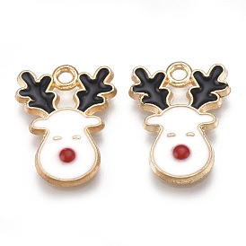 Alloy Pendants, Cadmium Free & Lead Free, with Enamel, Christmas Reindeer/Stag, Light Gold