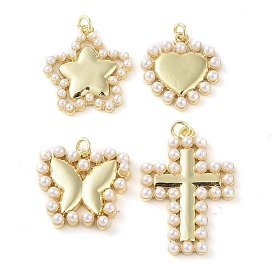 Brass Pendants, with ABS Imitation Pearl, Real 18K Gold Plated