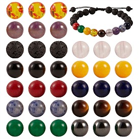 180Pcs 12 Style Natural & Synthetic Gemstone Beads, Resin Imitation Amber Beads, Round