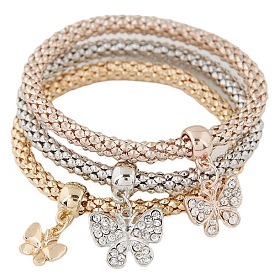 Butterfly Pendant Multilayer Bracelet with Three-color Corn Chain - Fashionable and Stylish.