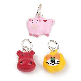 Сплав эмаль животные мультфильм подвески, с целью перехода в кольце, серебряные, тигр, свинья и крупный рогатый скот