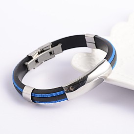 Trendy PU Leather Cord Bracelets, with 304 Stainless Steel Slider Charms and Watch Band Clasps, 70x53mm