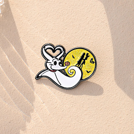 Halloween Ghost Pumpkin Love Story Metal Pin Badge for Clothing and Bags