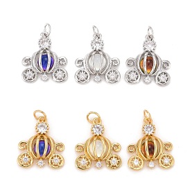 Brass Micro Pave Clear Cubic Zirconia Pendants, with Brass Loops & Glass, Cadmium Free & Nickel Free & Lead Free, Tortoise, Real 18K Gold & Real Platinum