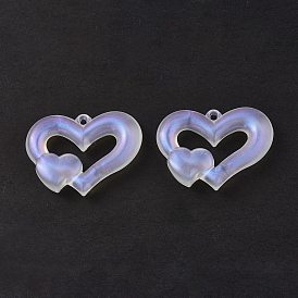 Pendentifs acryliques transparents , avec de la poudre de paillettes, charme double coeur