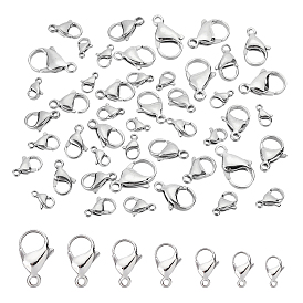70pcs 7 style 304 fermoirs mousquetons en acier inoxydable, fermoirs à gâchette de perroquet, polissage manuel