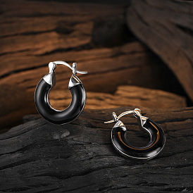 Minimalist and Chic Black Drop Earrings for Women in 925 Sterling Silver