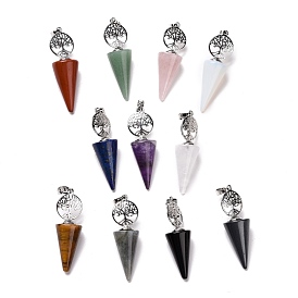 Natural & Synthetic Gemstone Big Pendants, with Platinum Plated Brass Findings, Cone, Cadmium Free & Lead Free