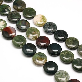 Natural Flat Round Moss Agate Beads Strands