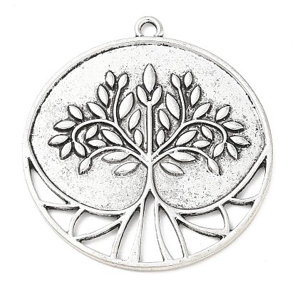 Tibetan Style Alloy Big Pendants, Flat Round with Tree of Life Charms