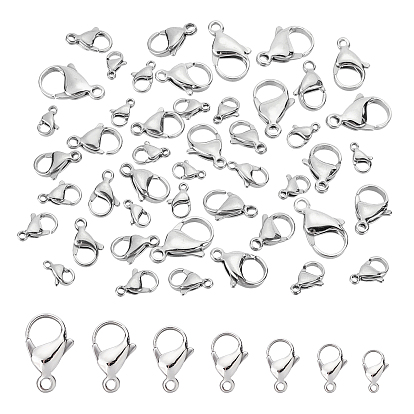 70pcs 7 style 304 fermoirs mousquetons en acier inoxydable, fermoirs à gâchette de perroquet, polissage manuel