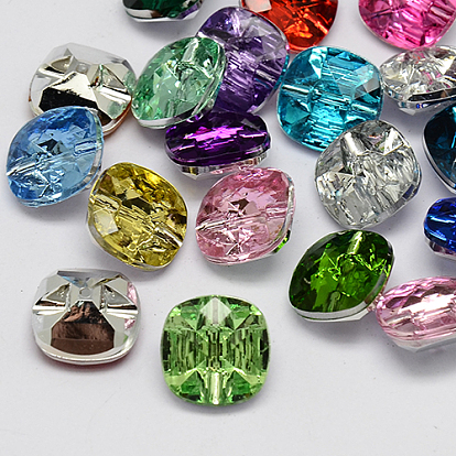 Taiwan Acrylic Rhinestone Buttons, Faceted, 1-Hole, Square