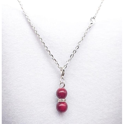 Glass Round Beaded Gourd Pendant Iron Cable Chain Necklaces for Women, Silver Color Plated