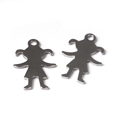Ion Plating(IP) 304 Stainless Steel Pendants, Girl Silhouette Pendants, 16x11x1mm, Hole: 1.5mm