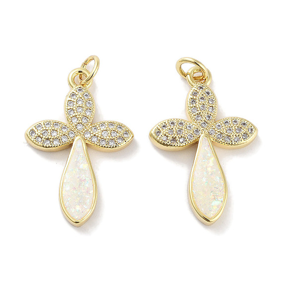 Латунные микропаве прозрачные подвески с фианитом, без кадмия и без свинца, с синтетическим опалом и кольцами-прыгунами, реальный 18 k позолоченный, лист прелести