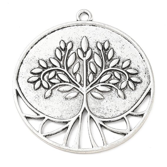 Tibetan Style Alloy Big Pendants, Flat Round with Tree of Life Charms