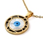 Evil Eye Natural Shell with Enamel Pendant Necklaces, with 304 Stainless Steel Cable Chains