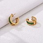 Cubic Zirconia C-shape Stud Earrings, Gold Plated 430 Stainless Steel Half Hoop Earrings for Women