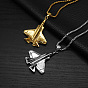 304 Stainless Steel 3D Airplane Pendant Necklaces for Men