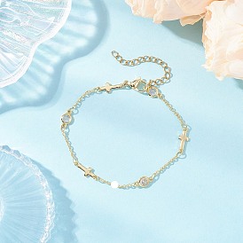 Прозрачный кубический цирконий плоские круглые и крестообразные браслеты для женщин, с & 304 карабинами из нержавеющей стали