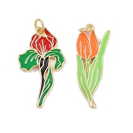 Латунь эмаль подвески, без кадмия и без свинца, подвески-цветы с соединительными кольцами, реальный 18 k позолоченный