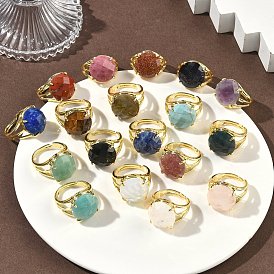 Латунные манжеты с открытыми кольцами, С камнями, круглые, граненые, стойки покрытие, долговечный, золотые