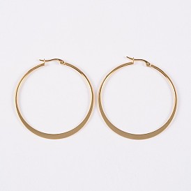 304 Stainless Steel Hoop Earrings, Flat Ring Shape, Hypoallergenic Earrings