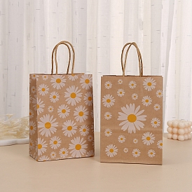 Daisy Flower Printed Paper Gift Tote Bags with Handles, Shopping Bags with Handle, Rectangle