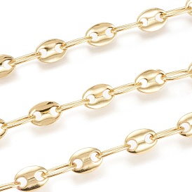 Brass Handmade Coffee Bean Chains, with Spool, Long-Lasting Plated