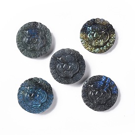 Natural Labradorite Cabochons, Flat Round with Tiger Head