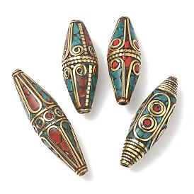 Ручной тибетском стиле бисера, двухконусные, Латунные бусины, с синтетическими бирюзовый