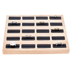 20-supports de plateau d'affichage d'anneau en bois de fente, support organisateur de bague, avec similicuir pu