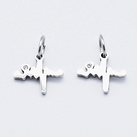 Eco-Friendly 316 Surgical Stainless Steel Micro Pave Cubic Zirconia Charms, Long-Lasting Plated, Heartbeat