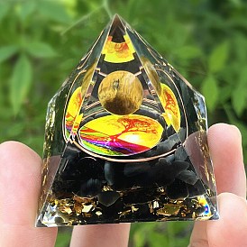 Orgonite Pyramid Resin Energy Generators, Reiki Natural Tiger Eye Ball Inside for Home Office Desk Decoration