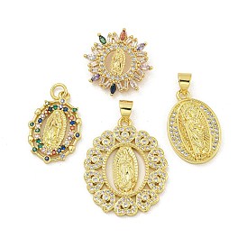 Virgin Mary Theme Rack Plating Brass Micro Pave Cubic Zirconia Pendants, Cadmium Free & Lead Free, Long-Lasting Plated