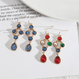 Vintage Colorful Teardrop Earrings with European Court Style and Personalized Texture for Women