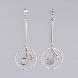 304 Stainless Steel Dangle Ear Studs, with Brass Linking Rings & Post Earring Findings and Plastic Ear Nuts, Note