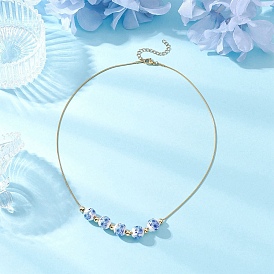 Ожерелья из фарфора с круглыми бусинами ручной работы с цветочным принтом 304 из нержавеющей стали в виде змеиной цепи, синий и белый