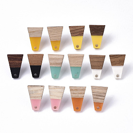 Resin & Cedarwood/Walnut Wood Stud Earring Findings, with 304 Stainless Steel Pin, Trapezoid