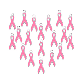 PandaHall Elite Alloy Enamel Pendants, Lead Free and Cadmium Free, October Breast Cancer Pink Awareness Ribbon