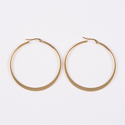 304 Stainless Steel Hoop Earrings, Flat Ring Shape, Hypoallergenic Earrings