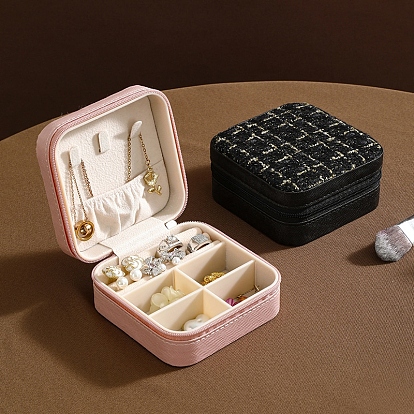 Квадратные коробки на молнии для хранения ювелирных изделий из искусственной кожи, органайзер для украшений с полиэстером внутри, для сережек, Кольца, 