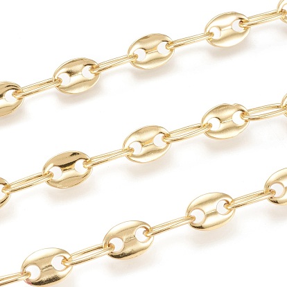 Brass Handmade Coffee Bean Chains, with Spool, Long-Lasting Plated