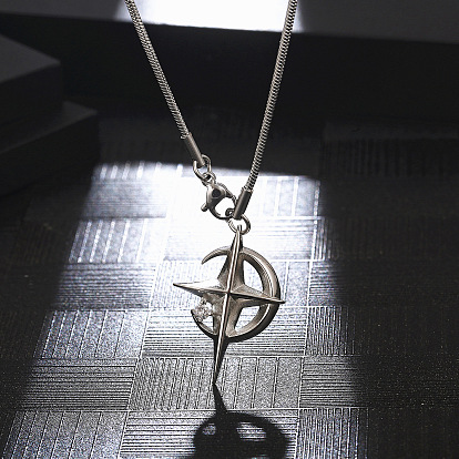Titanium Steel Moon & Cross Pendant Necklace