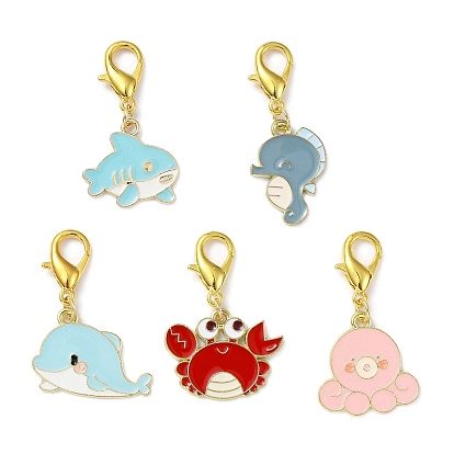 Marine Animal Alloy Enamel Pendant Decorations, with Zinc Alloy Lobster Claw Clasps, Mixed Shapes