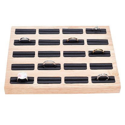 20-supports de plateau d'affichage d'anneau en bois de fente, support organisateur de bague, avec similicuir pu